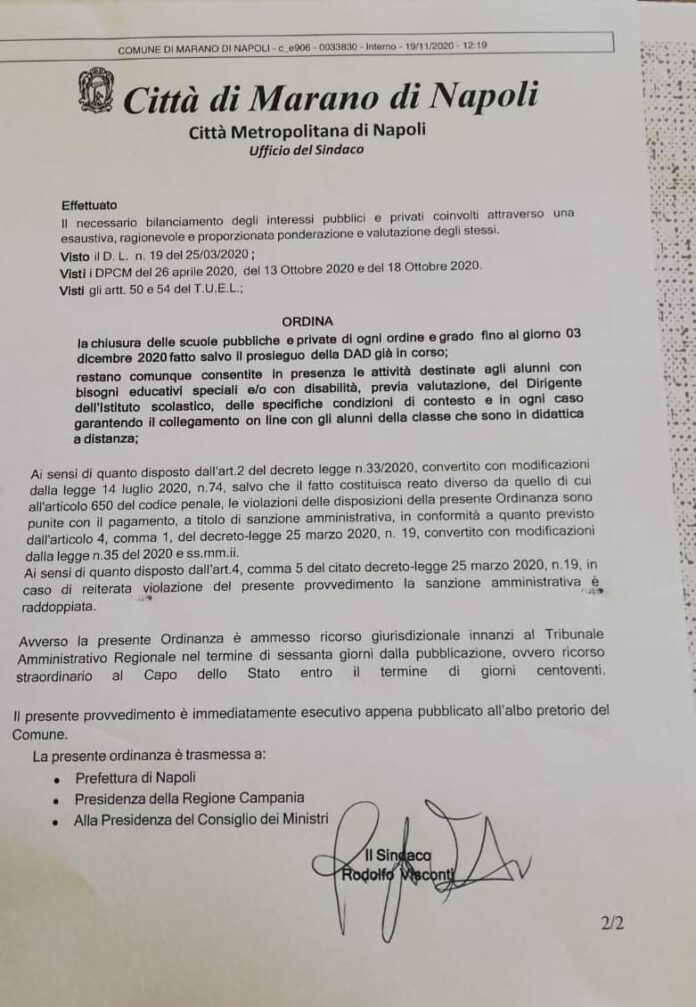 scuole chiuse fino al tre dicembre