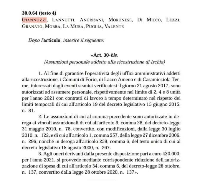 GIannuzzi emendamento ISCHIA 7 maggio 2021 Gruppo Misto
